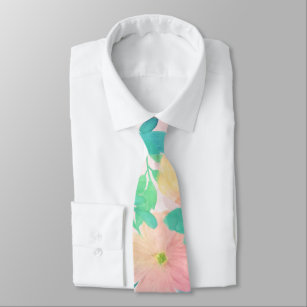 Pink Blue Hand Paint Floral Girly Design Neck Tie