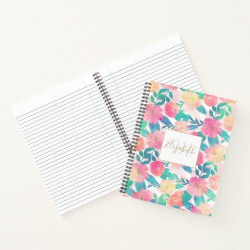 Pink Blue Hand Paint Floral Girly Design Notebook