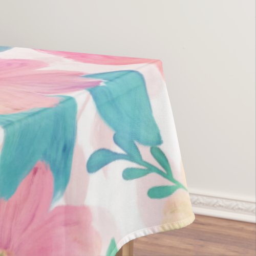 Pink Blue Hand Paint Floral Girly Design Tablecloth