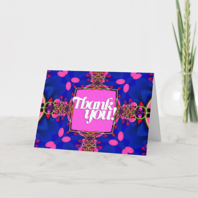 Pink Blue Happy Colours Thank You Card (Front)