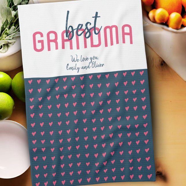 Pink Blue Heart Best Grandma Mother`s Day  Kitchen Towel (Creator Uploaded)