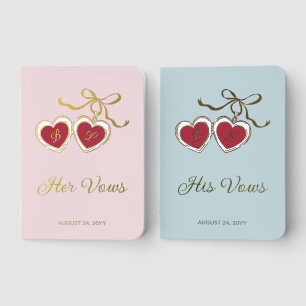 Pink Blue Heart-Shaped Locket Monogram His & Hers Foil Vow Books
