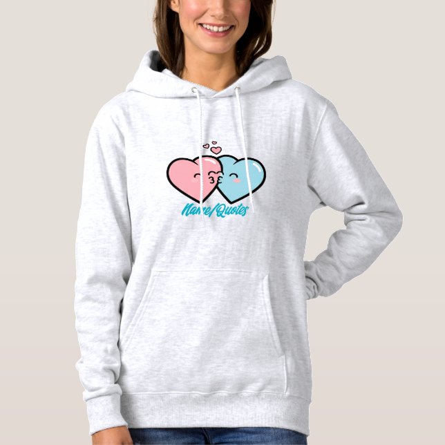 Pink & Blue Hearts Kiss Hoodie (Front)