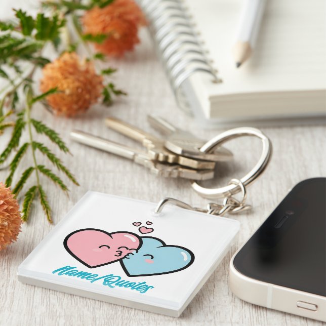 Pink & Blue Hearts Kiss Keychain (Front Right)