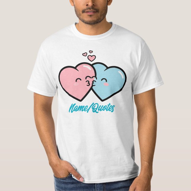 Pink & Blue Hearts Kiss T-Shirt (Front)