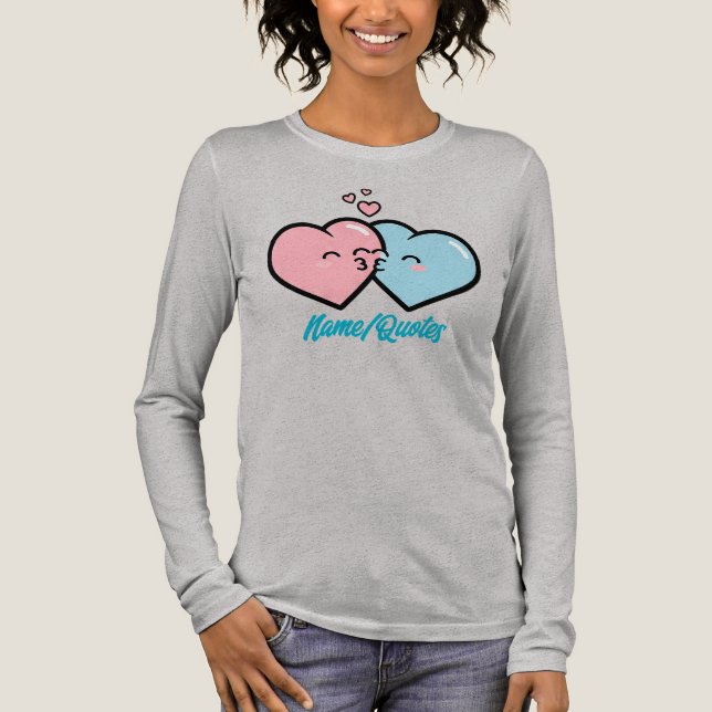 Pink & Blue Hearts Kiss Tri-Blend Shirt (Front)