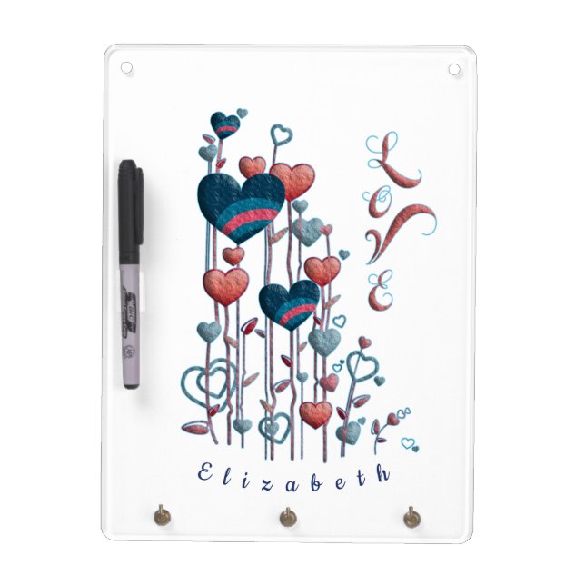 Pink Blue Hearts Love Dry Erase Board (Front)