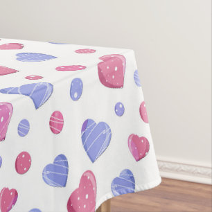 Pink, blue hearts on a white background. tablecloth
