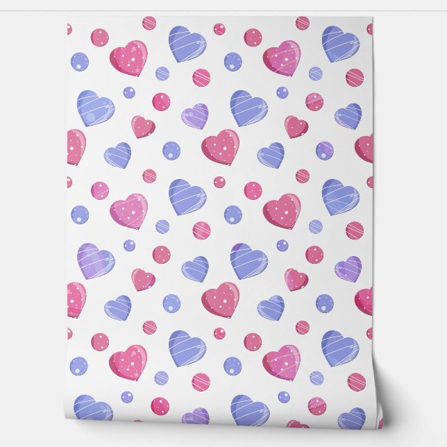 Pink, blue hearts on a white background. wallpaper  (Unrolling)