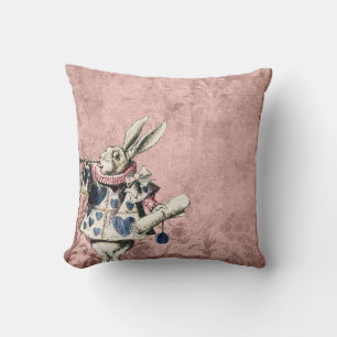 Pink Blue Herald White Rabbit Alice in Wonderland Throw Pillow