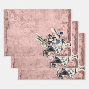 Pink Blue Herald White Rabbit Alice in Wonderland Wrapping Paper Sheets