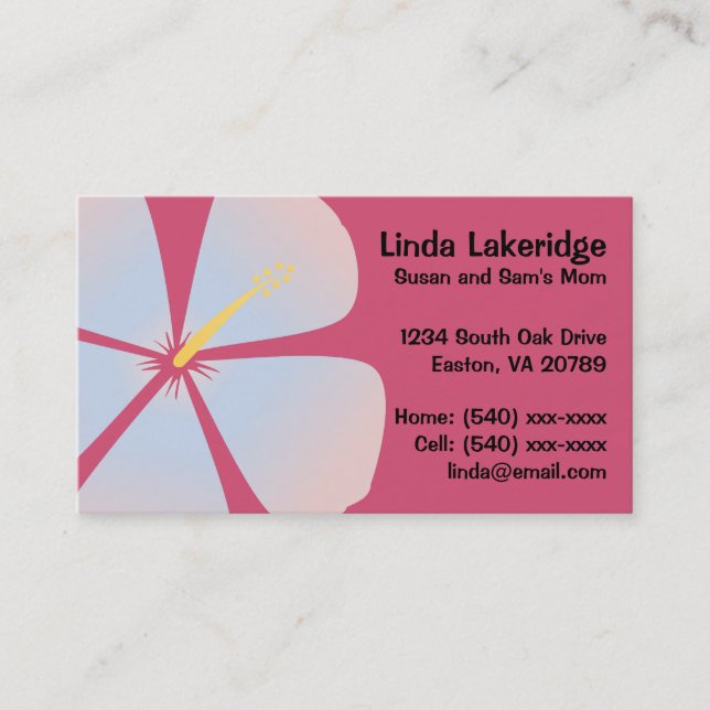 Pink / Blue Hibiscus Flowers Mommy Contact Card (Front)