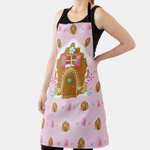 PINK & BLUE HOLIDAY GINGERBREAD HOUSES APRON