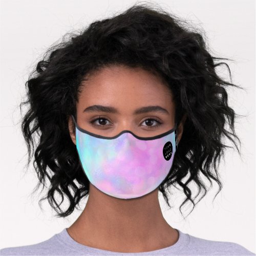 Pink Blue Holographic Pastels Abstract Logo Name Premium Face Mask