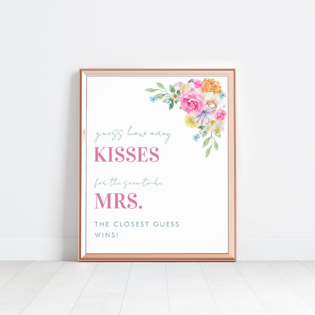 Pink & Blue How Many Kisses Bridal Shower Sign (Creator Uploaded)