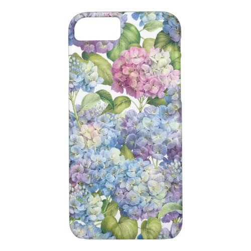 Pink Blue Hydrangea in Bloom Floral Pattern iPhone 87 Case