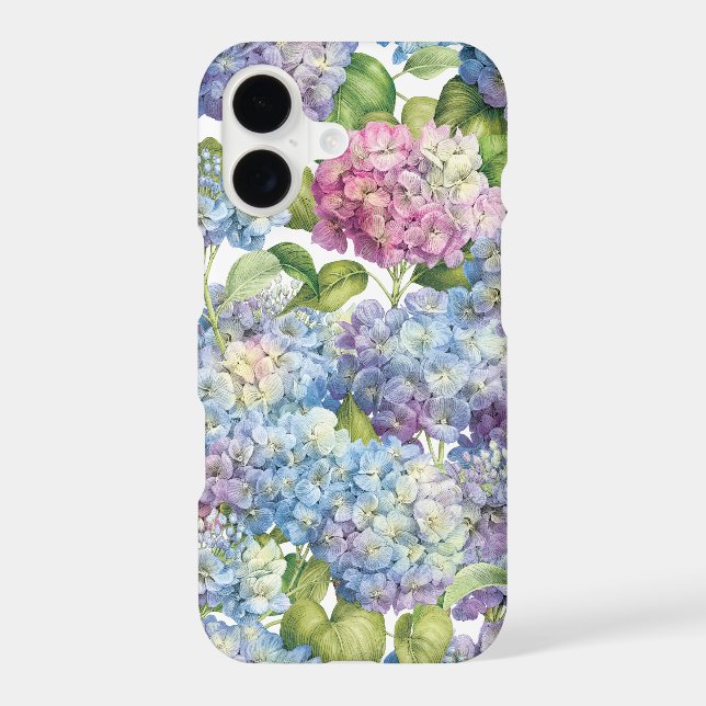 Pink Blue Hydrangea in Bloom Floral Pattern Iphone Case (Back)