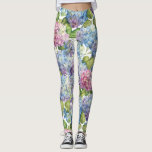 Pink Blue Hydrangea in Bloom Floral Pattern Leggings<br><div class="desc">Make a floral fashion statement with these leggings featuring blooming hydrangeas in delightful shades from pink to blue to lavender.</div>