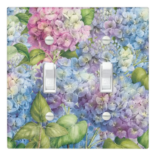 Pink Blue Hydrangea in Bloom Floral Pattern Light Switch Cover