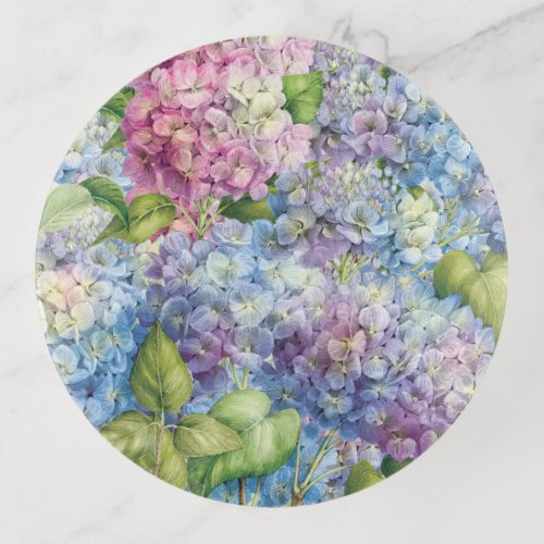 Pink Blue Hydrangea in Bloom Floral Pattern Trinket Tray