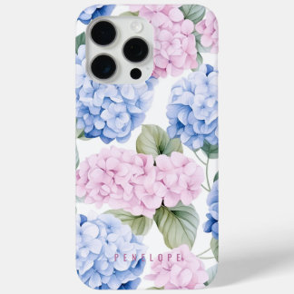 Pink Blue hydrangea personalized iPhone case