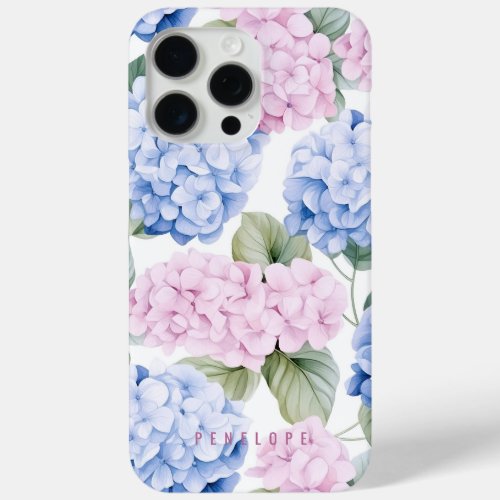 Pink Blue hydrangea personalized iPhone case  