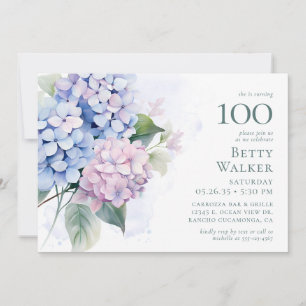 Pink Blue Hydrangeas 100th Birthday Card Request