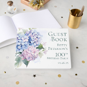 Pink Blue Hydrangeas 100th Birthday  Guest Book