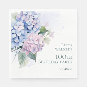 Pink Blue Hydrangeas 100th Birthday Party Napkins