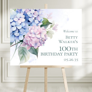 Pink Blue Hydrangeas 100th Birthday Party Welcome Foam Board
