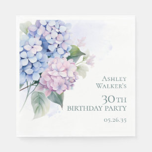 Pink Blue Hydrangeas 30th Birthday Party Napkins