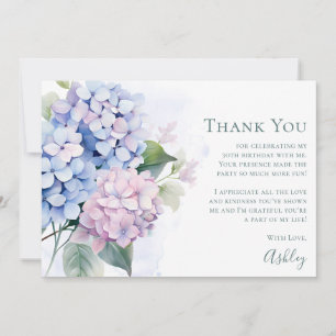 Pink Blue Hydrangeas 30th Birthday  Thank You Card