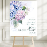 Pink Blue Hydrangeas 40th Birthday Party Welcome Foam Board<br><div class="desc">This beautiful hydrangeas 40th birthday party 22 x 28 inch foam core welcome sign is whimsical and stunning! With its exquisite multi-hued blue, pink, and purple hydrangeas with a soft watercolor wash behind it - it is perfect for welcoming guests to your loved one's fortieth birthday party. By selecting Personalize...</div>