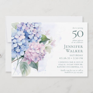 Pink Blue Hydrangeas 50th Birthday Card Request