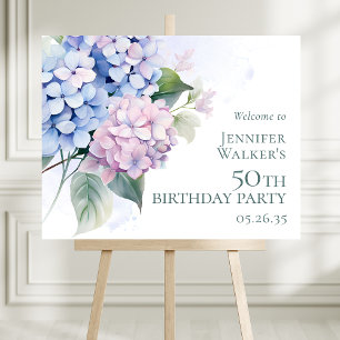 Pink Blue Hydrangeas 50th Birthday Party Welcome Foam Board