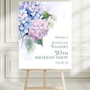Pink Blue Hydrangeas 50th Birthday Party Welcome Foam Board