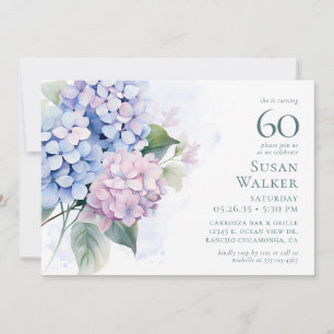 Pink Blue Hydrangeas 60th Birthday Card Request