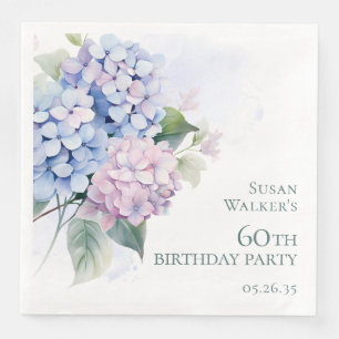 Pink Blue Hydrangeas 60th Birthday Party Paper Dinner Napkins