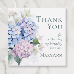 Pink Blue Hydrangeas 65th Birthday Party Thank You Favor Tags