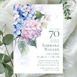 Pink Blue Hydrangeas 70th Birthday Party Invitation<br><div class="desc">This beautiful hydrangeas 70th birthday party invitation is whimsical and stunning! With its exquisite multi-hued blue, pink, and purple hydrangeas with a soft watercolor wash behind it - it is perfect for your loved one who's turning 70. By selecting Personalize this template and typing in your information you can see...</div>