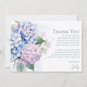 Pink Blue Hydrangeas 80th Birthday  Thank You Card