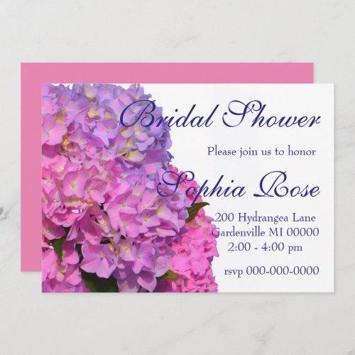 Pink Blue Hydrangeas elegant pink purple flowers Invitation