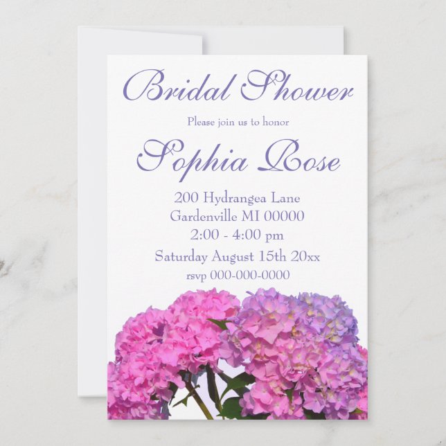 Pink Blue Hydrangeas elegant pink purple flowers Invitation (Front)