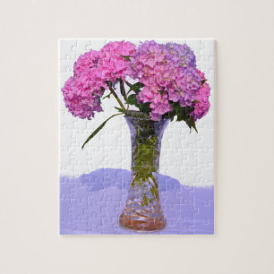 Pink Blue Hydrangeas elegant pink purple flowers Jigsaw Puzzle