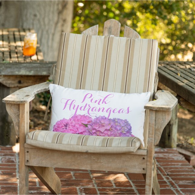 Pink Blue Hydrangeas elegant pink purple flowers Lumbar Pillow (Chair)