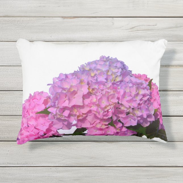 Pink Blue Hydrangeas elegant pink purple flowers Outdoor Pillow (Front)