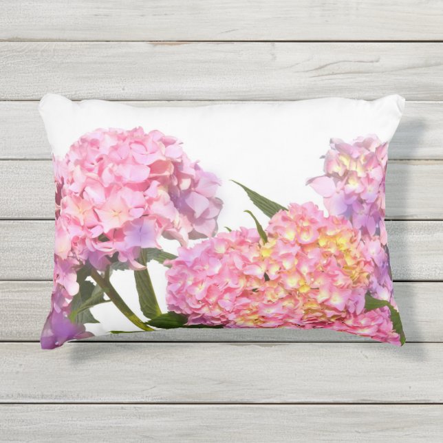 Pink Blue Hydrangeas elegant pink purple flowers Outdoor Pillow (Front)