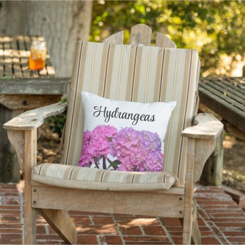 Pink Blue Hydrangeas elegant pink purple flowers Outdoor Pillow