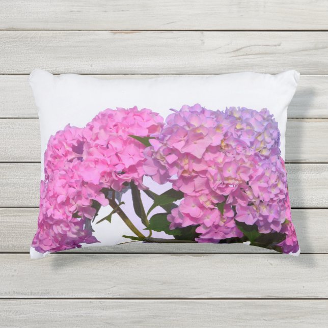 Pink Blue Hydrangeas elegant pink purple flowers Outdoor Pillow (Front)