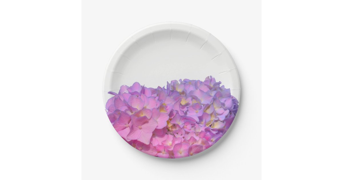 Pink Blue Hydrangeas elegant pink purple flowers Paper Plates | Zazzle